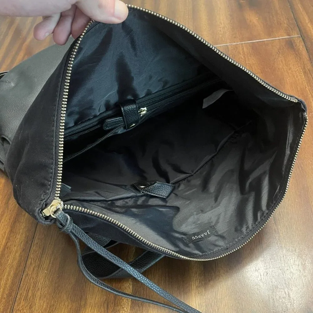 Jaanuu Black Leather Nursing Backpack